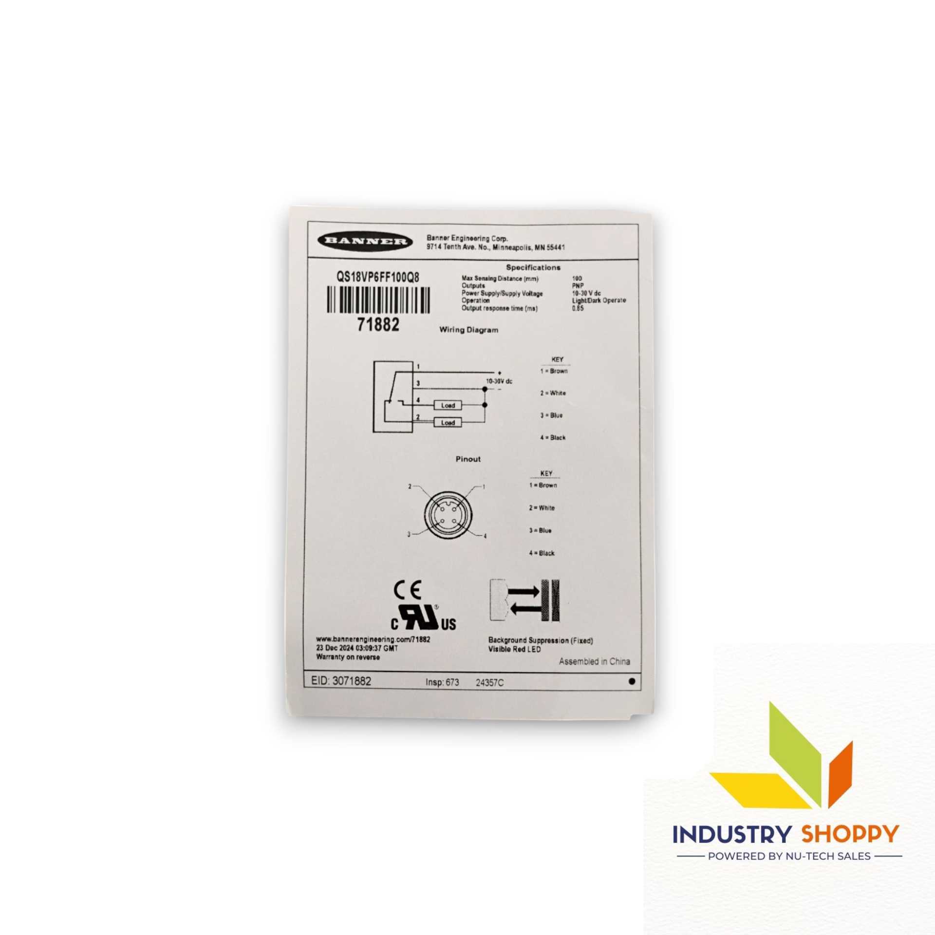 Banner QS18VP6FF100Q8 Photoelectric Sensor