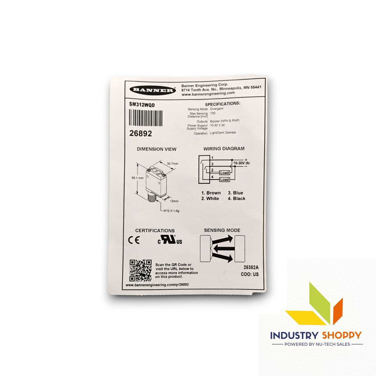 Banner SM312WQD Photoelectric Sensor