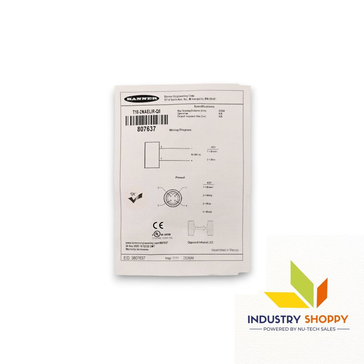 Banner T18-2NAELIR-Q8 Photoelectric Sensor